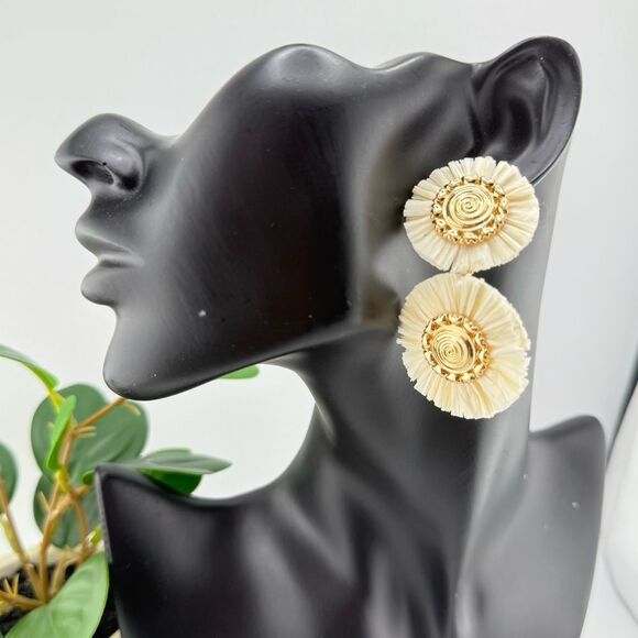 Ivory & Gold Double Disc Earrings — Elegant Boho Statement - Picture 4 of 10